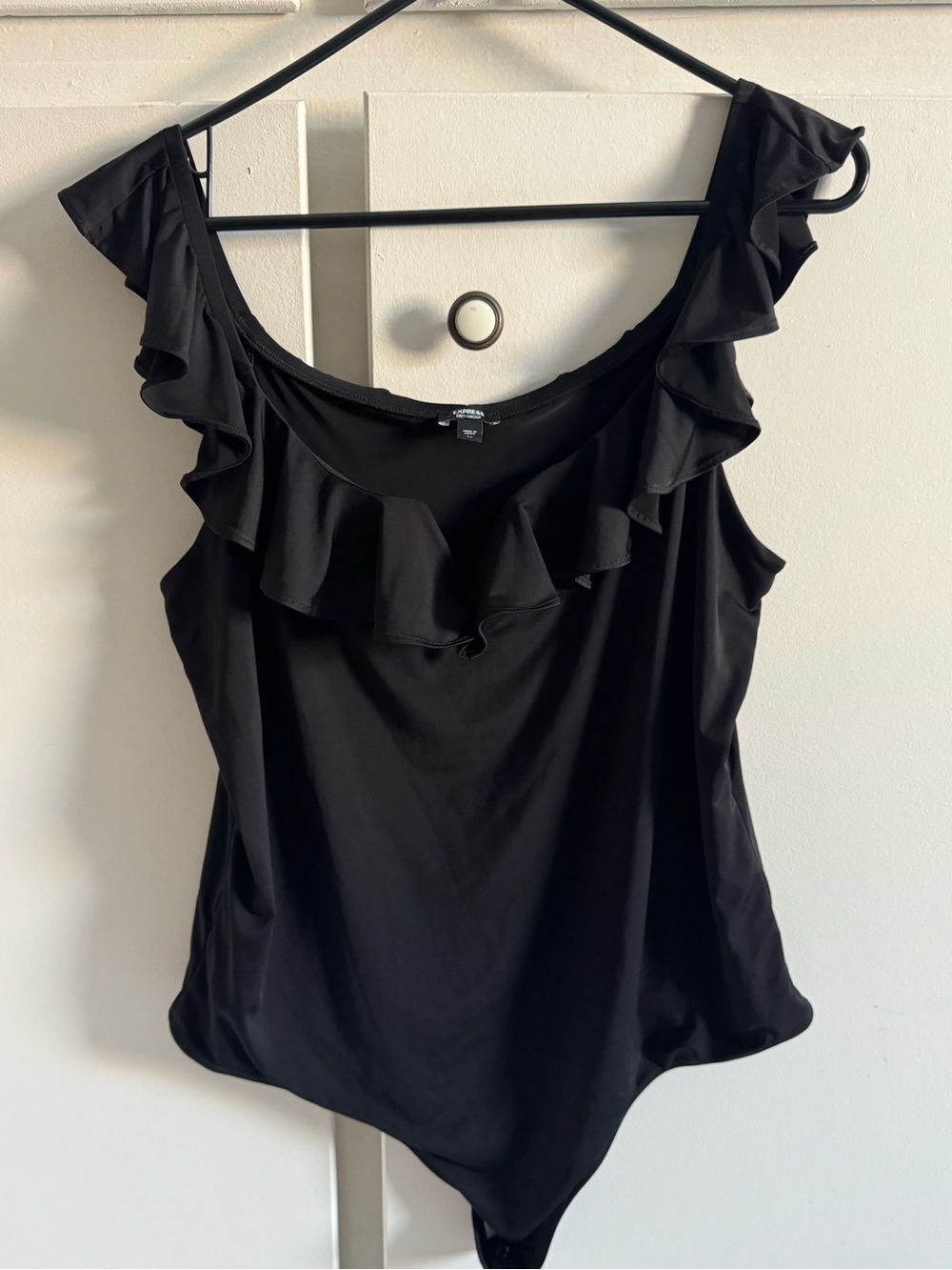 Express Black Ruffle Neck Camisole Bodysuit